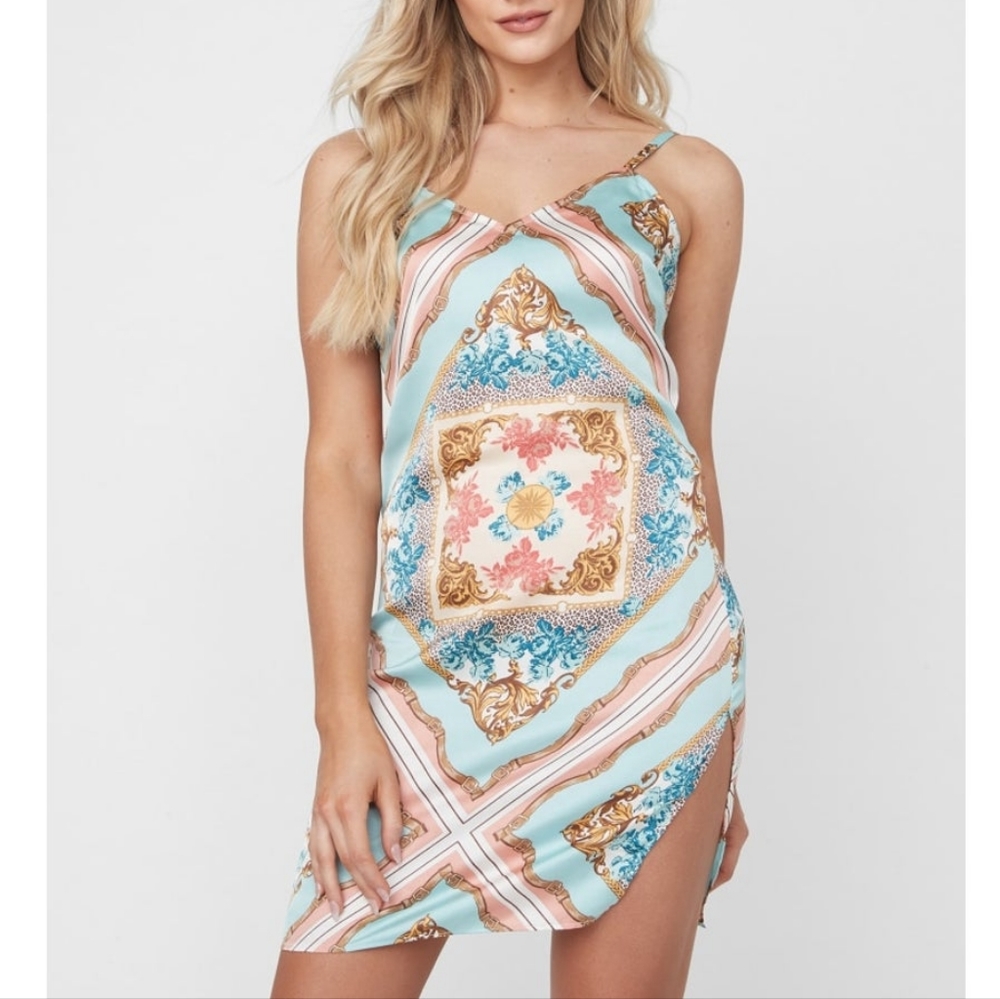 Guess satin Ramsay slip dress chain print, Large
